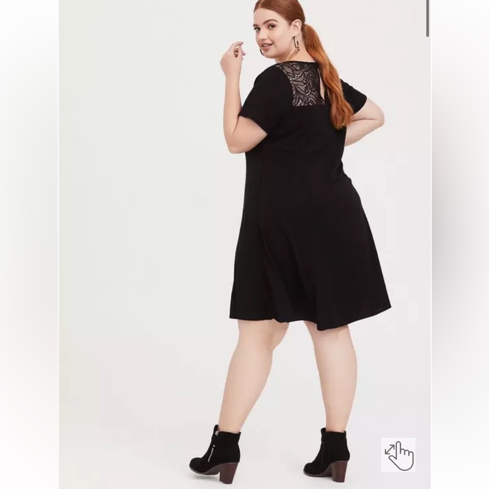 Torrid 00x 10 M/L Black Challis Lace Yoke Trapeze Dress - Picture 4 of 7